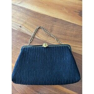 Vintage Black Evening Purse Clasp Closure and Gold Tone Chain and Clasp